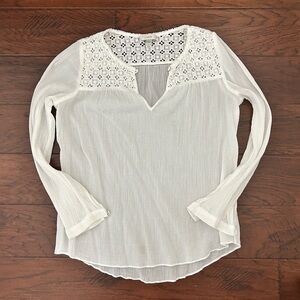 J. Crew White Long-Sleeve Lace Yoke Blouse